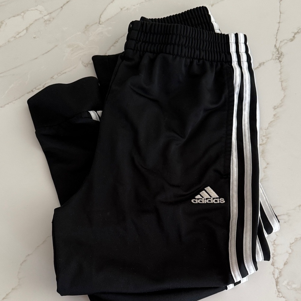 Adidas Kids Black Joggers with White Stripes